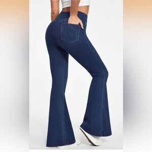 Women’s High-Waist Dark Blue Flare Jean Leggings